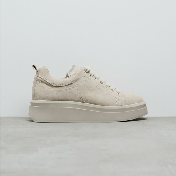 Zara Platform Suede Leather Sneakers Size 8 - Picture 1 of 2